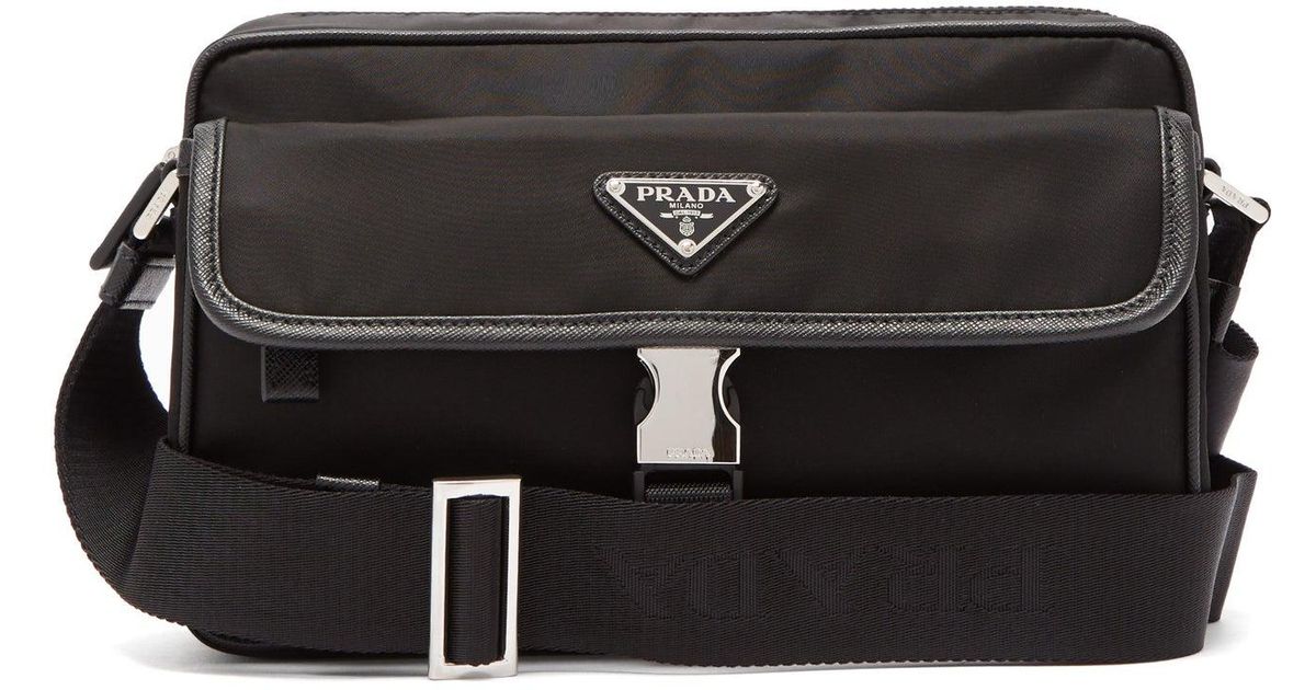 Prada Synthetic Leather Trimmed Nylon Cross Body Bag in Black for Men