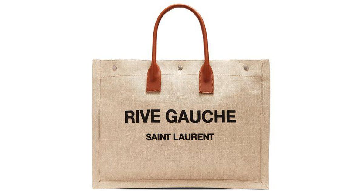Saint Laurent Noe YSL Rive Gauche Raffia/Canvas Tote Bag
