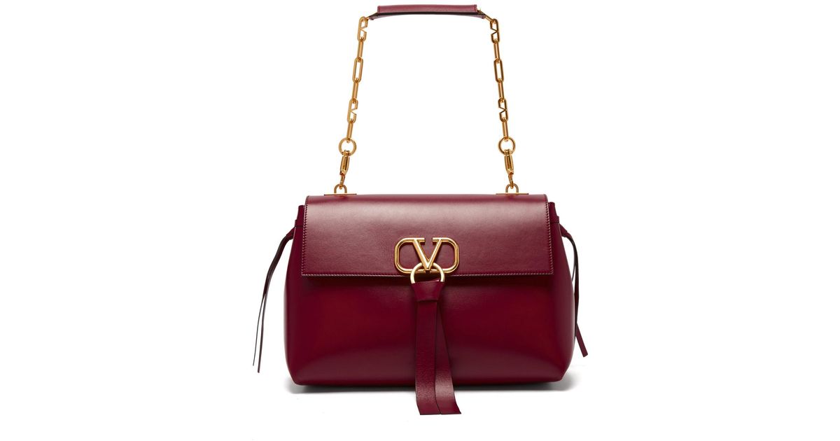 Valentino V-ring Medium Leather Shoulder Bag in Burgundy (Red) - Lyst