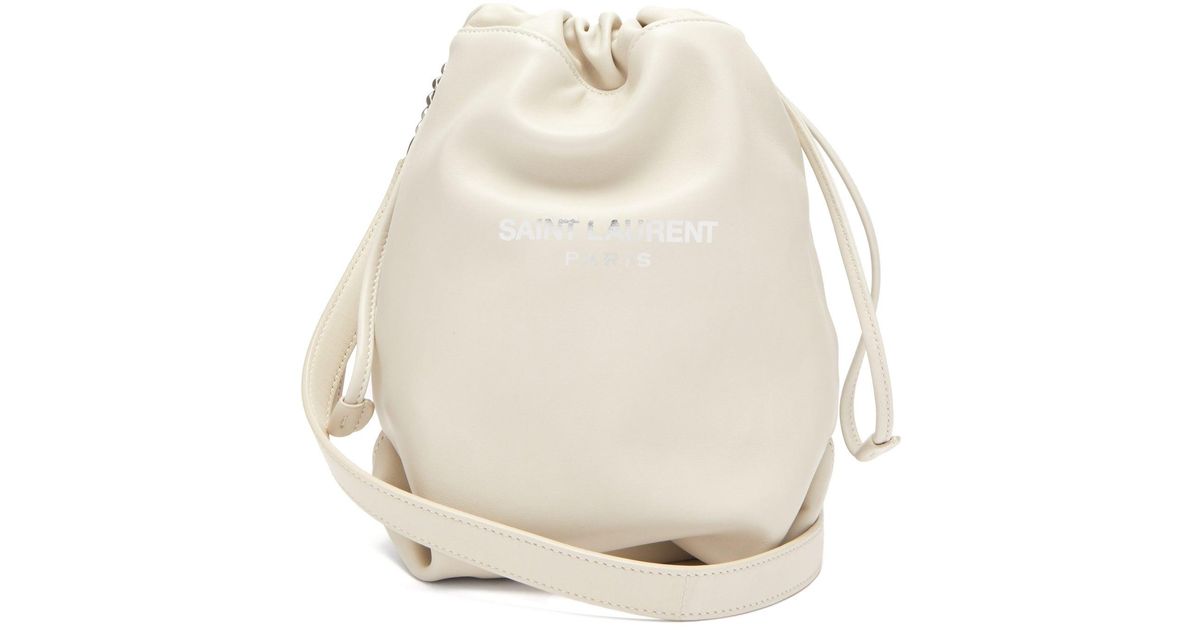 drawstring leather bucket bag