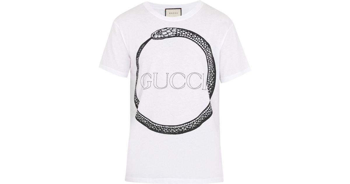 Gucci Snake And Logo-print Cotton T-shirt in White for Men | Lyst Canada