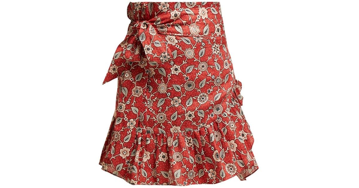 Étoile Isabel Marant Tempster Floral-print Cotton Wrap Skirt in Red - Lyst