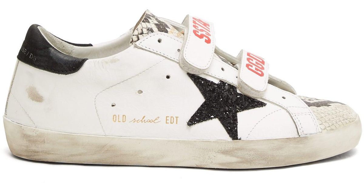 Golden Goose Old School Velcro Logo-strap Leather Trainers in White | Lyst