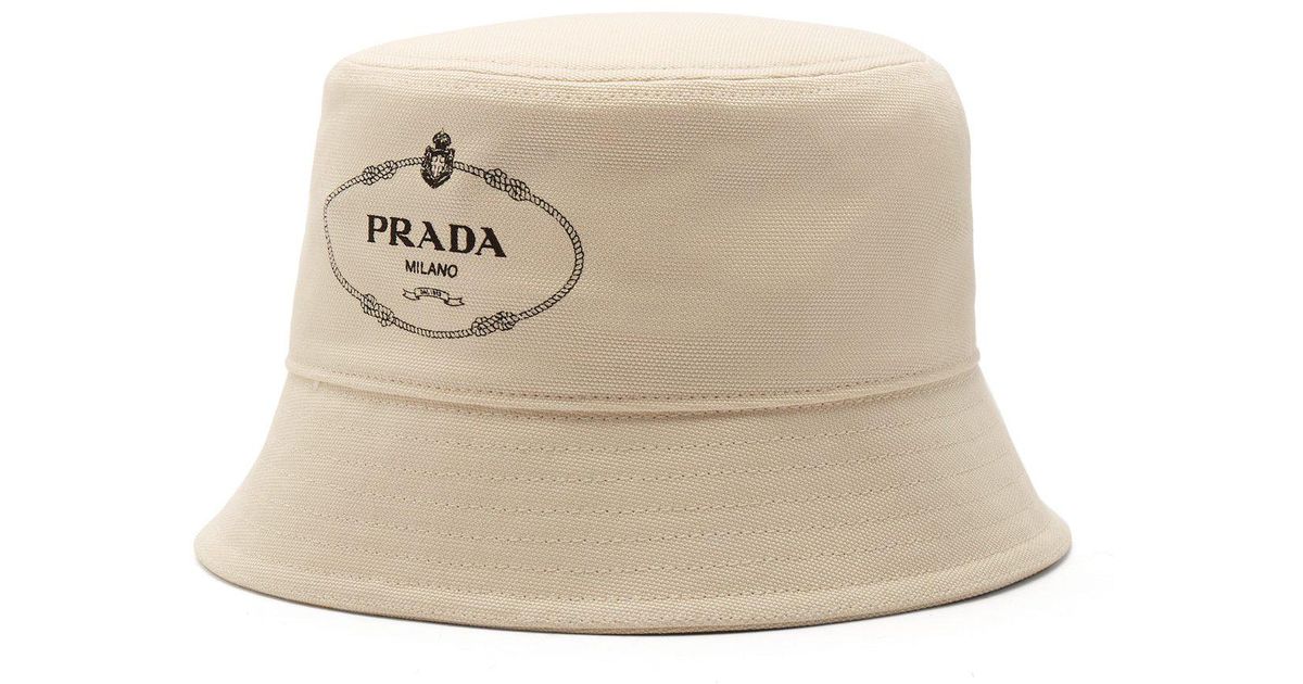 Prada Logo Print Canvas Bucket Hat in 
