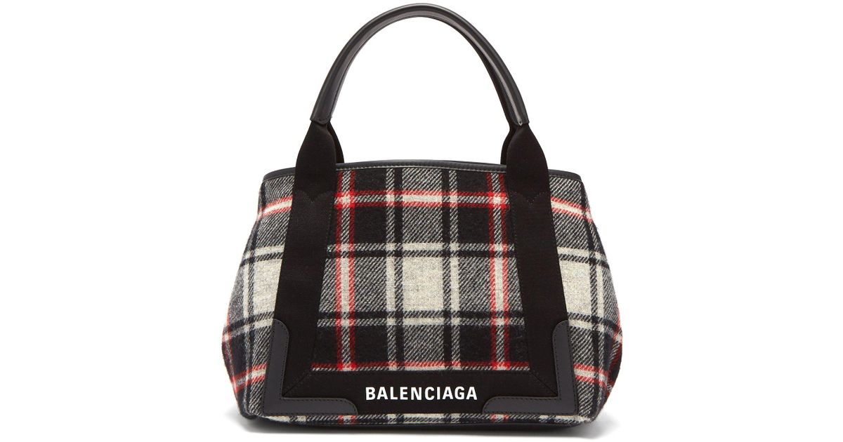 Balenciaga Wool Cabas S Plaid Bag in 