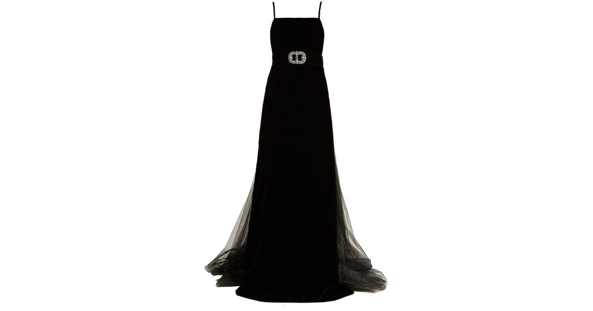 Gucci Crystal Embellished Velvet Gown in Black | Lyst