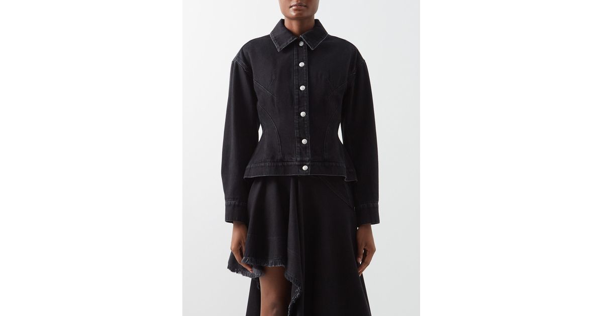 Alexander McQueen Hourglass-waist Denim Jacket in Black | Lyst