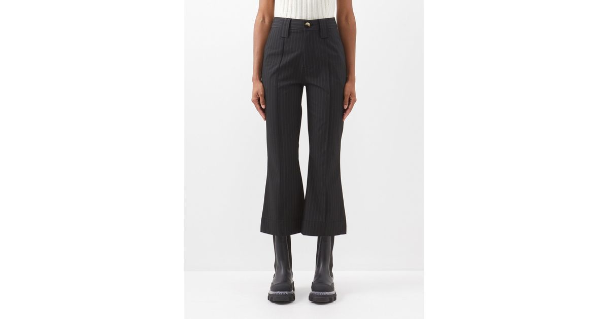 Ganni High-rise Pinstriped Flared Trousers in Black | Lyst