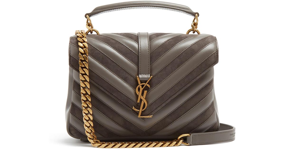 Saint Laurent College Medium YSL Striped Suede Shoulder Bag