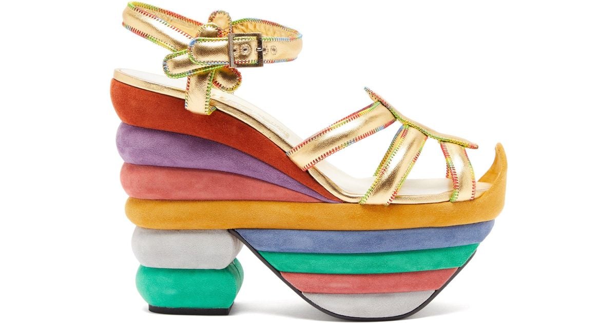 Ferragamo Rainbow 1938 Leather And Suede Platform Sandals | Lyst