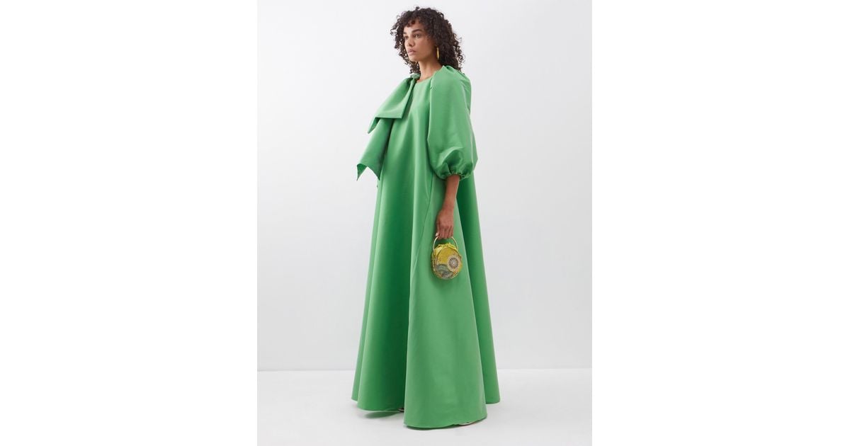 BERNADETTE Victoria Cutout-shoulder Bow Taffeta Gown in Green | Lyst