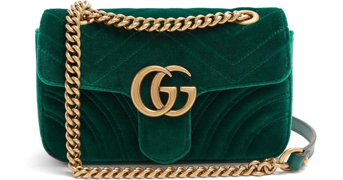 Gucci Gg Marmont Mini Quilted-velvet Cross-body Bag in Green - Lyst