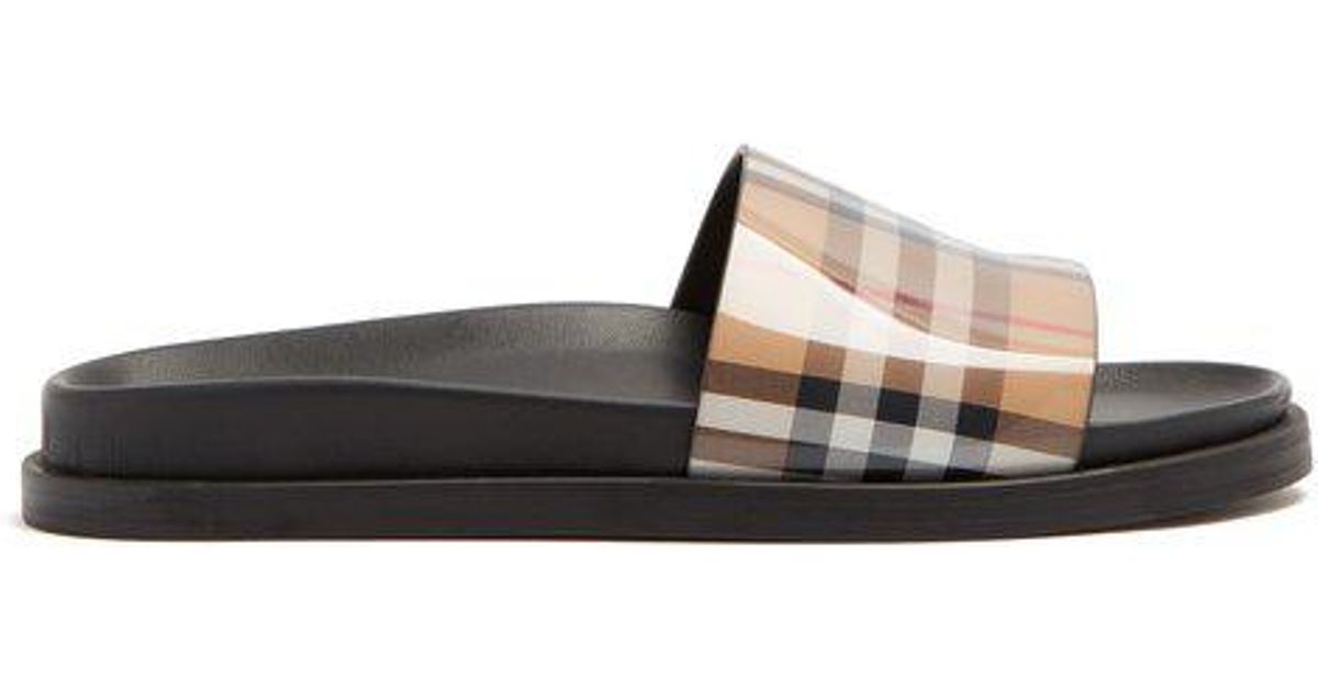Burberry Leather Ashmore Vintage-checked Slides in Brown - Lyst