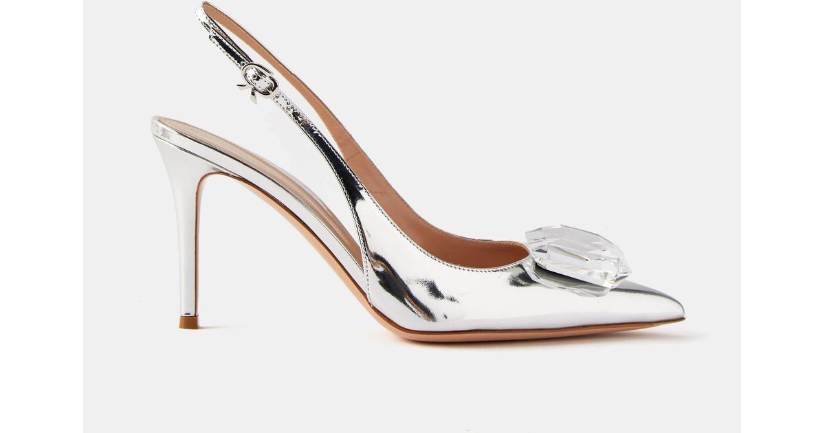 Gianvito Rossi Jaipur 85 Metallic-leather Slingback Mules in White | Lyst