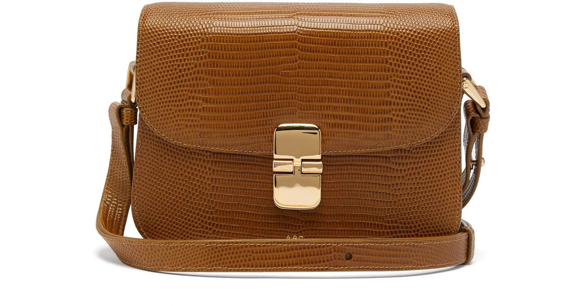 A.P.C. Grace Lizard-effect Leather Shoulder Bag in Brown