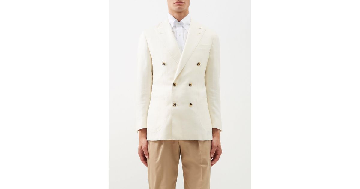 Thom Sweeney Double-breasted Wool-blend Blazer in Cream (Natural) for ...