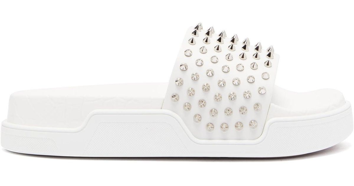 Christian Louboutin Rubber Pool Fun Studded Slides in White for 