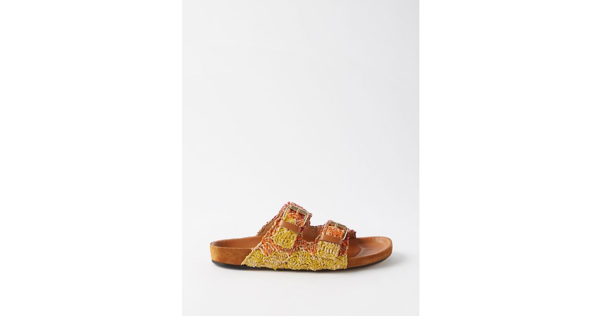 Isabel Marant Leather Lennyo Woven Raffia Slides Lyst Australia
