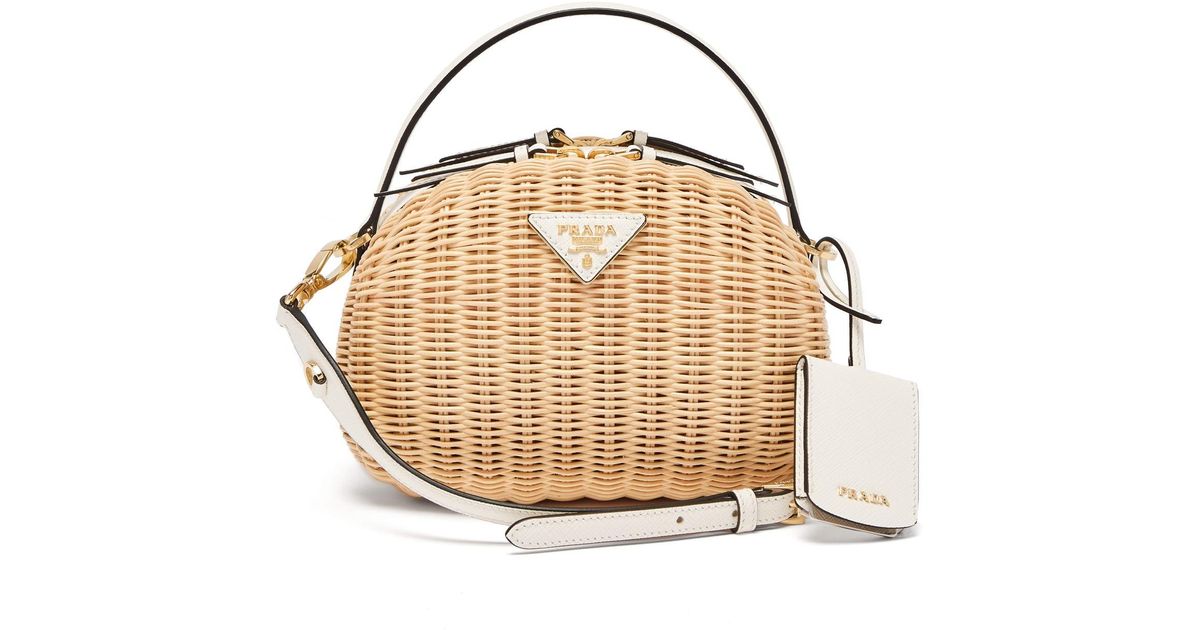 Prada Midollino Wicker And Leather Bag | Lyst