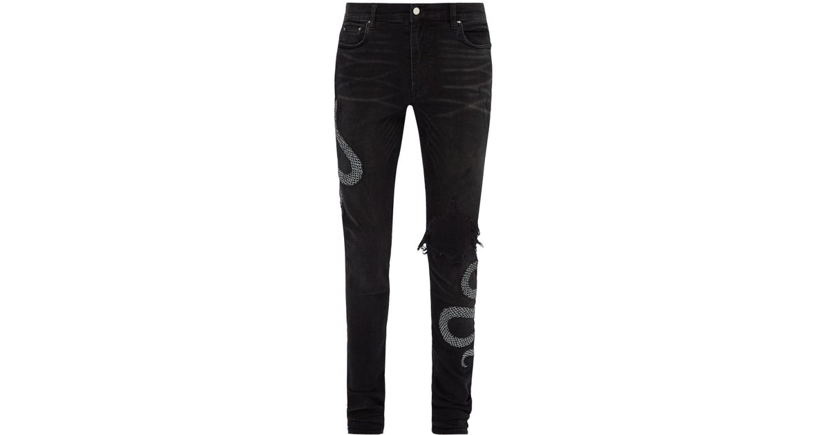 Amiri Denim Snake Embroidered 