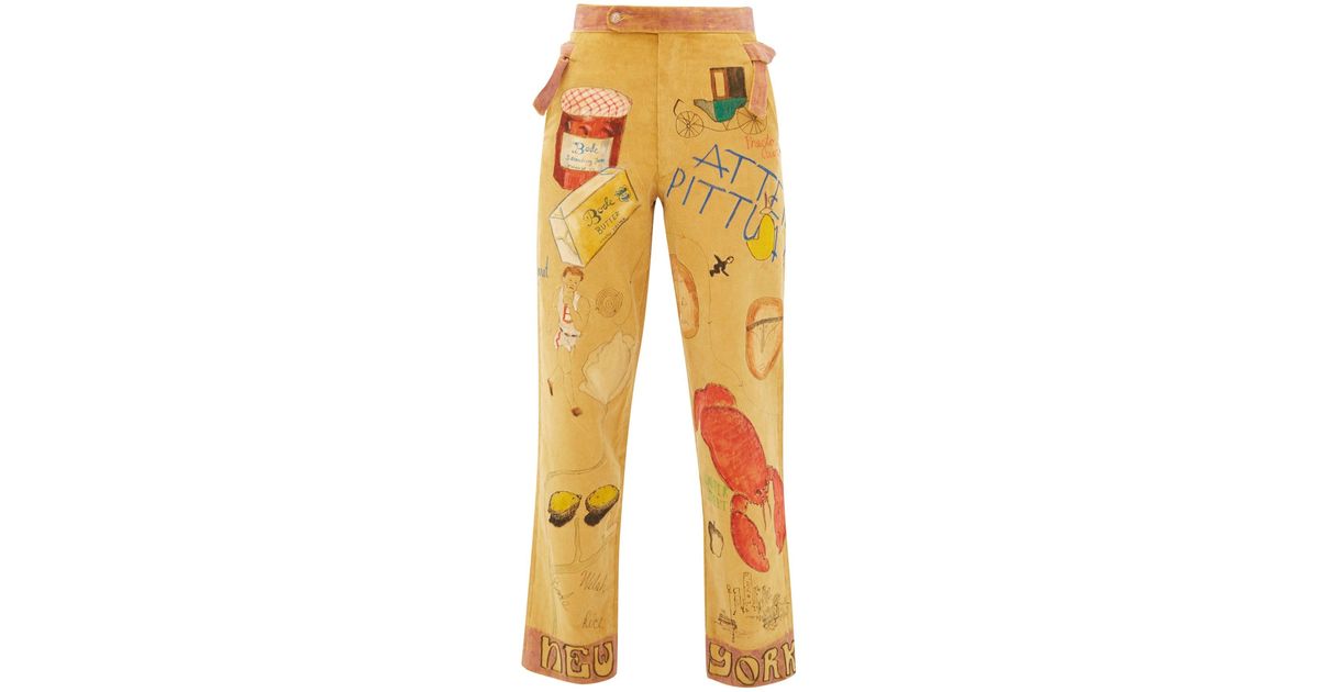 Bode Senior Hand-painted Cotton-corduroy Trousers in Natural | Lyst