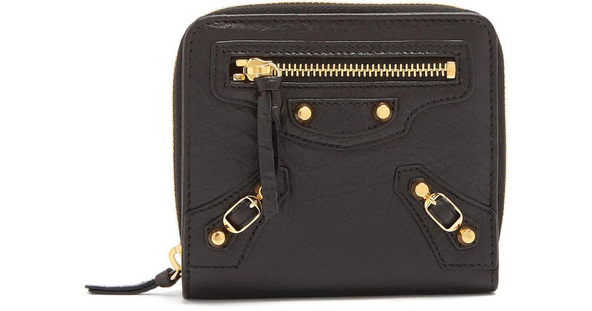 Balenciaga Classic Bi Fold Zip Around Leather Wallet in Black | Lyst