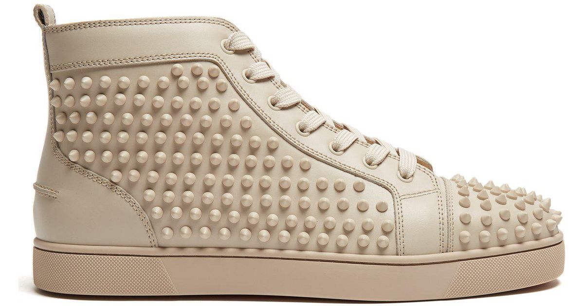 Shop Christian Louboutin CHRISTIAN LOUBOUTIN Lou spike-embellished suede  high-top tra by NORTH-BRIDGE