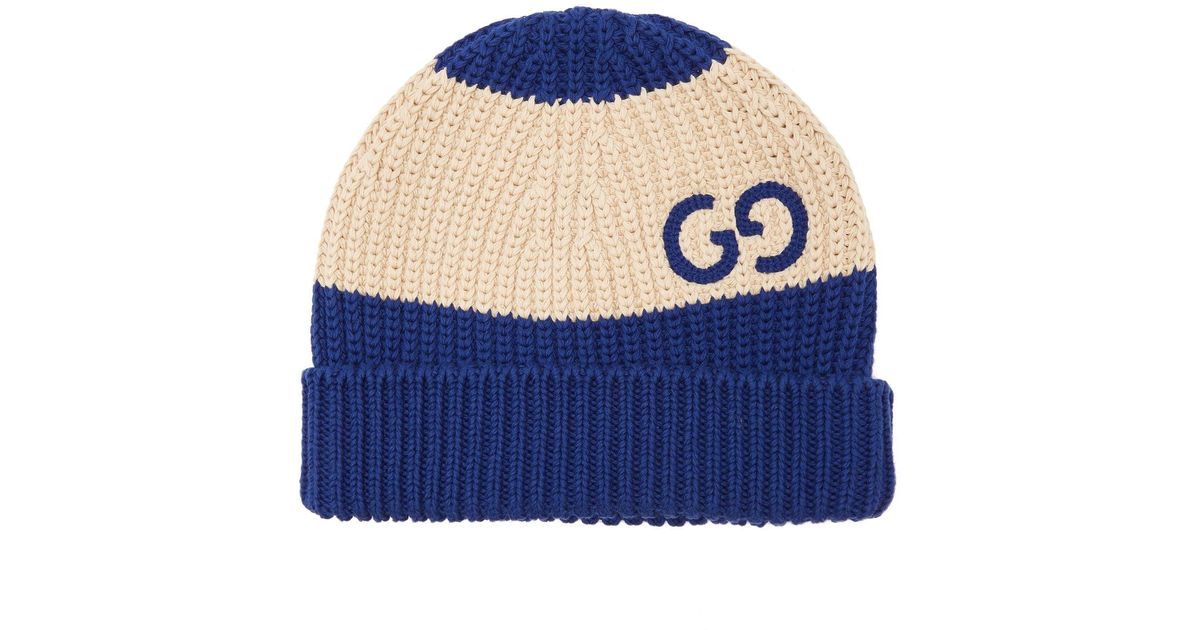 Gucci Cotton GG Striped Beanie Hat in Blue for Men Lyst