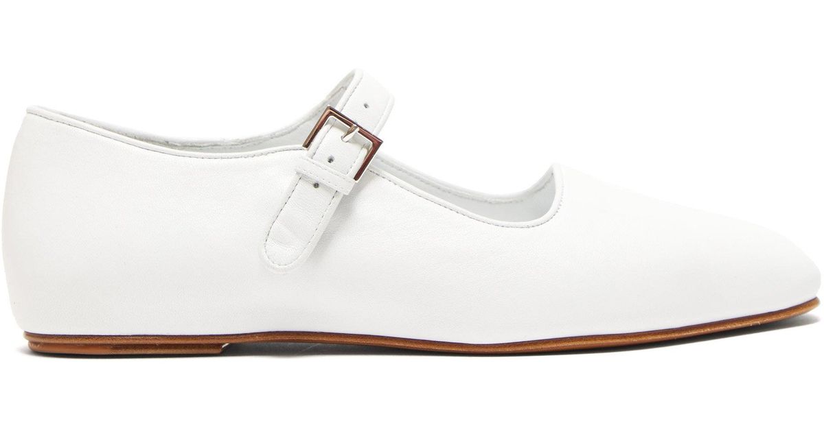 The Row Ava Square-toe Leather Mary-jane Flats in White - Save 30% - Lyst
