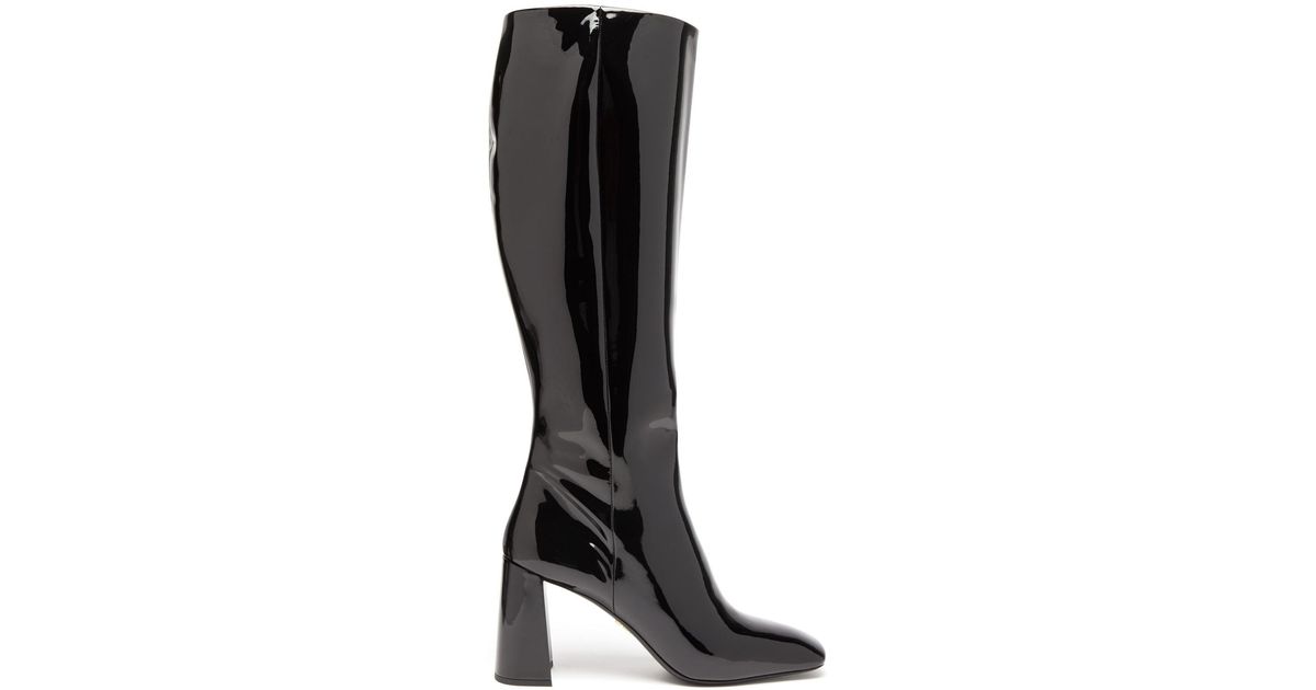 Prada Square-toe Knee-high Patent-leather Boots in Black | Lyst