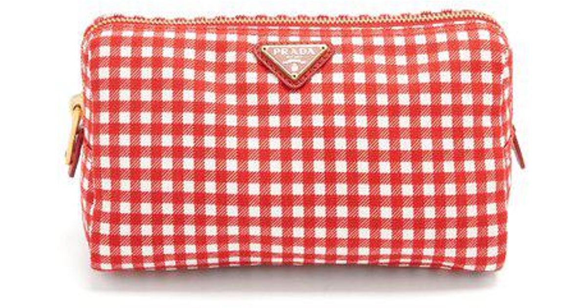 prada gingham makeup bag