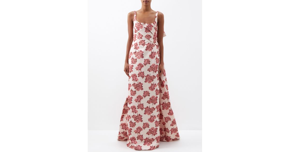 Emilia Wickstead Ashai Draped Floral-print Taffeta Gown in Red | Lyst UK