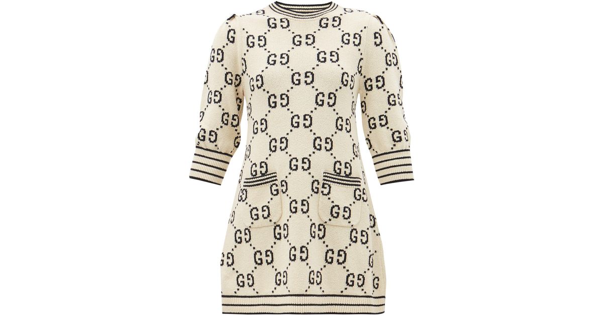 Gucci GGjacquard Cottonblend Sweater Dress in White Lyst