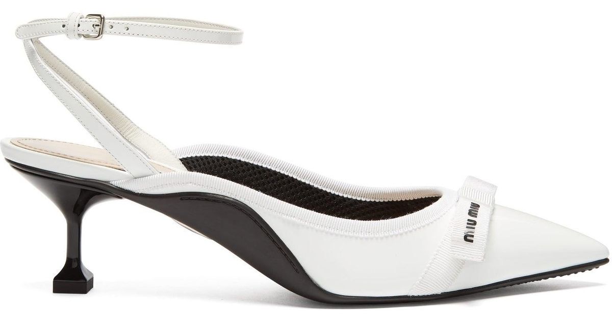 Miu Miu Bow-embellished Patent-leather Kitten Heels in White - Lyst