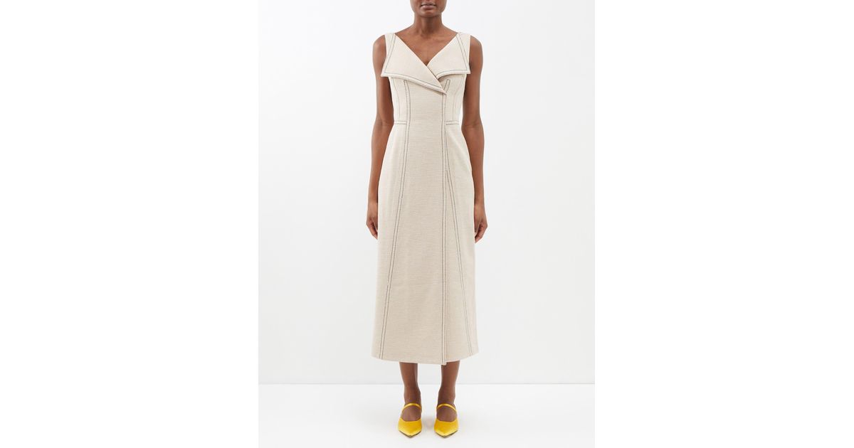 Emilia Wickstead Athenais Top-stitched Denim Midi Dress in Natural ...