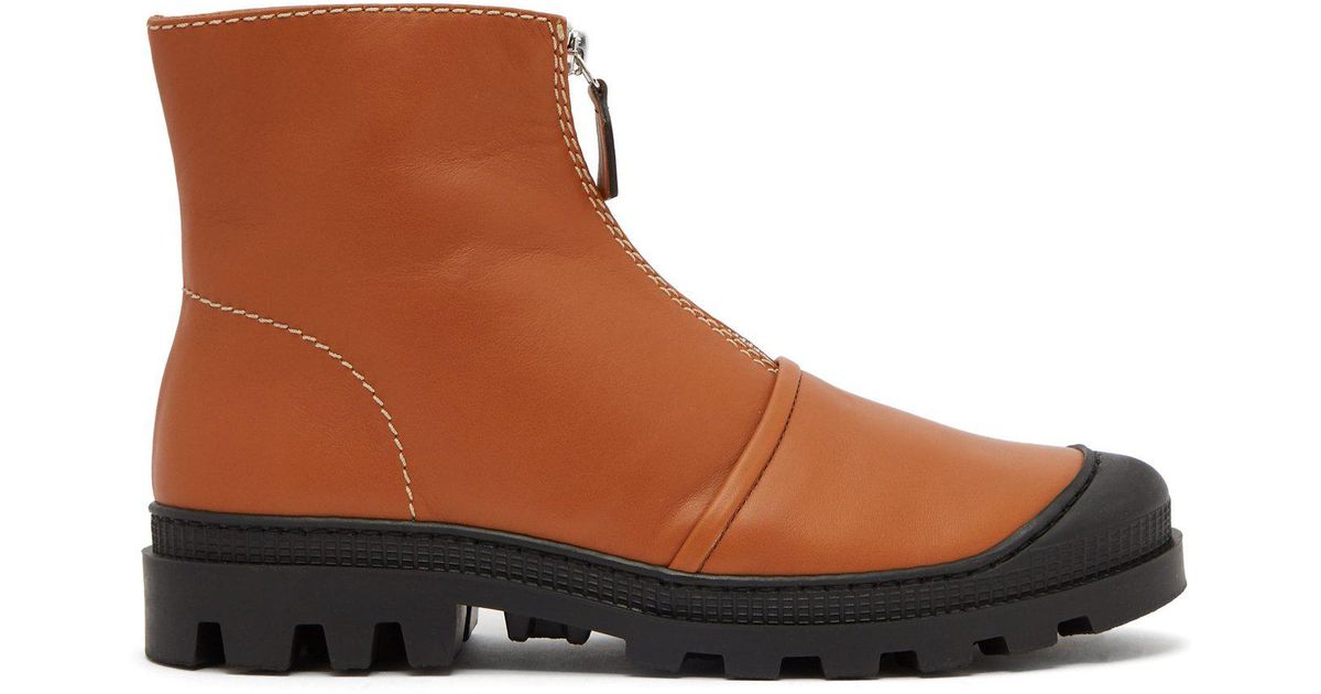 loewe logo print canvas trimmed leather ankle boots