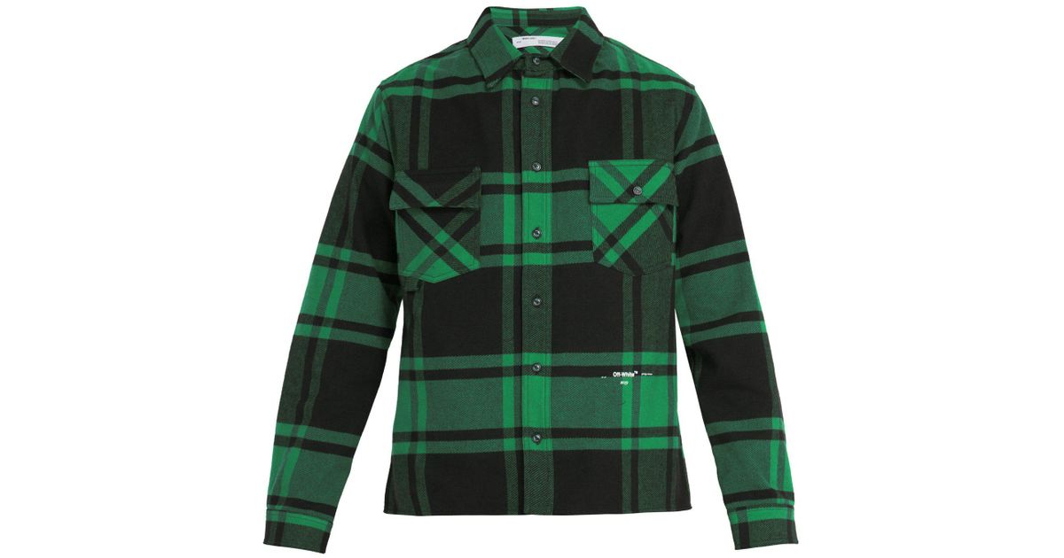 Off-White c/o Virgil Abloh Checked Cotton Blend Flannel Shirt in Green for  Men - Lyst