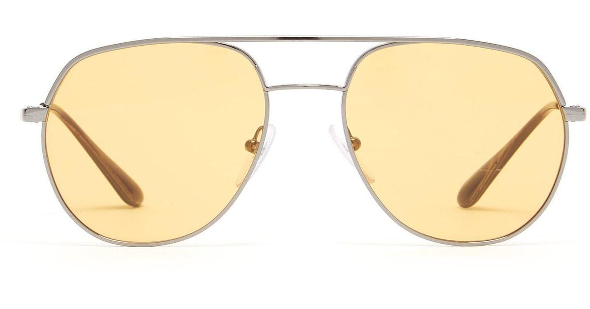 Prada Yellow Tinted Aviator Sunglasses in Silver (Metallic) for Men - Lyst