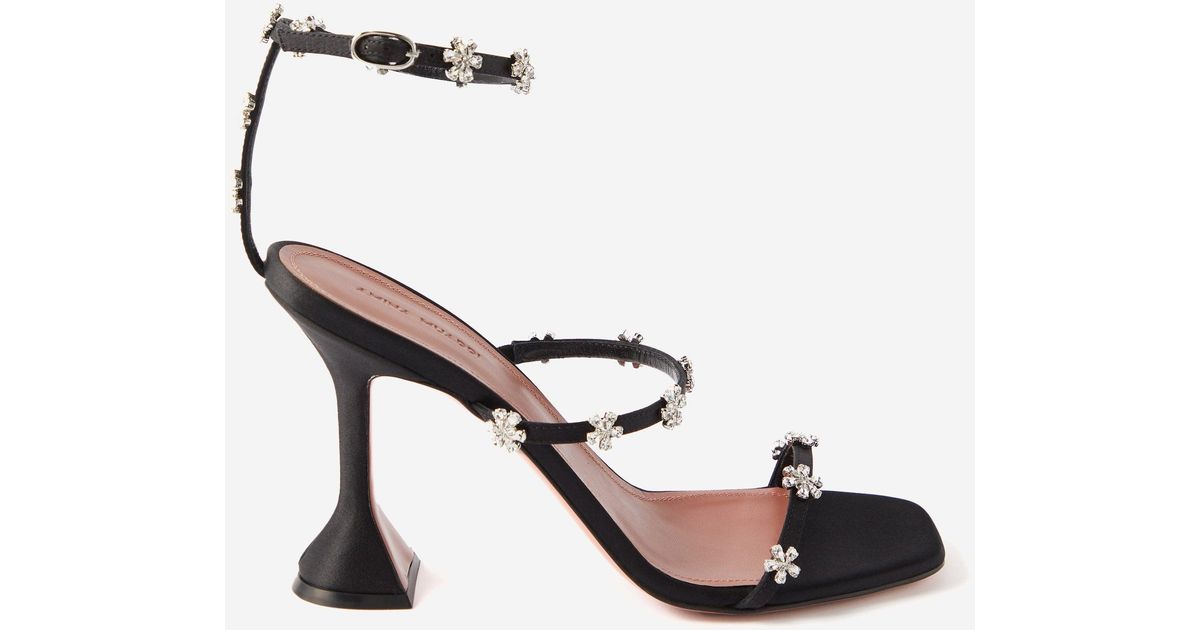 AMINA MUADDI Lily 95 Crystal-embellished Satin Sandals in Black | Lyst UK
