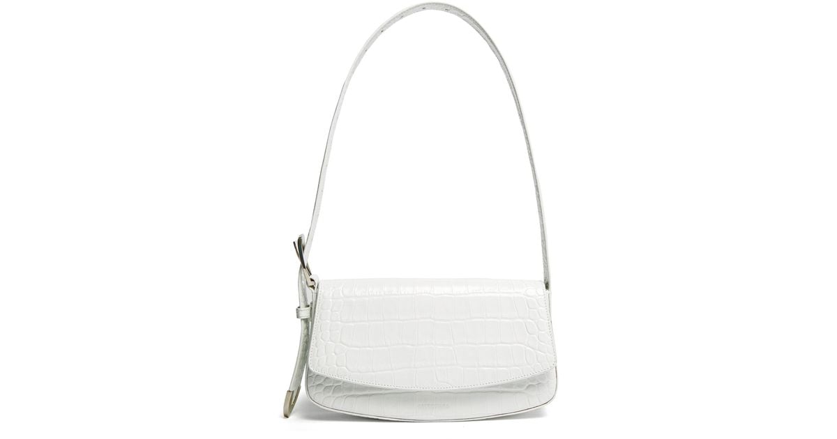 Balenciaga Ghost Small Crocodile-effect Leather Baguette Bag in White ...