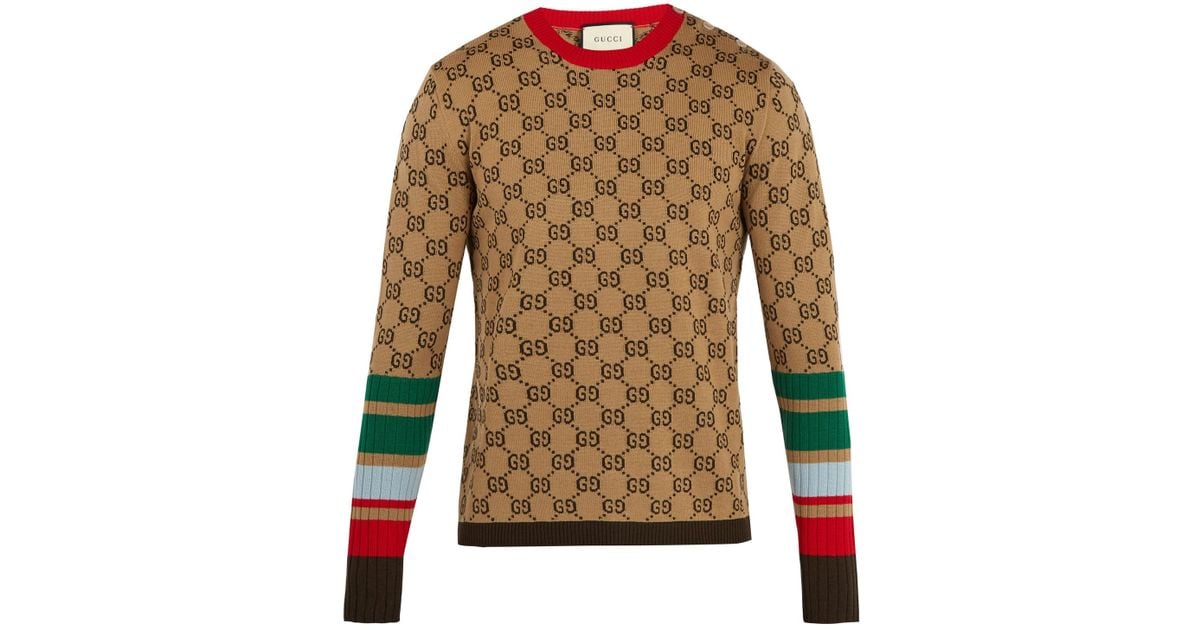 Gucci Ggjacquard Crewneck Wool Sweater in Natural for Men Lyst