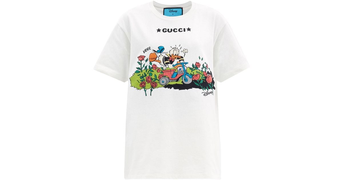 Gucci X Disney Donald Duck-embroidered Cotton T-shirt in White