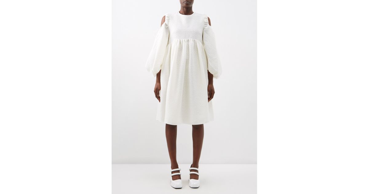 Cecilie Bahnsen Janessa Puff-sleeve Matelassé Midi Dress in White | Lyst