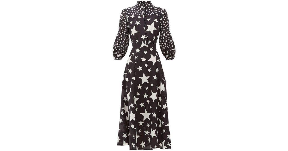 Bella Freud Emanuelle Star Print Silk Crepe Dress In Black White Black Lyst
