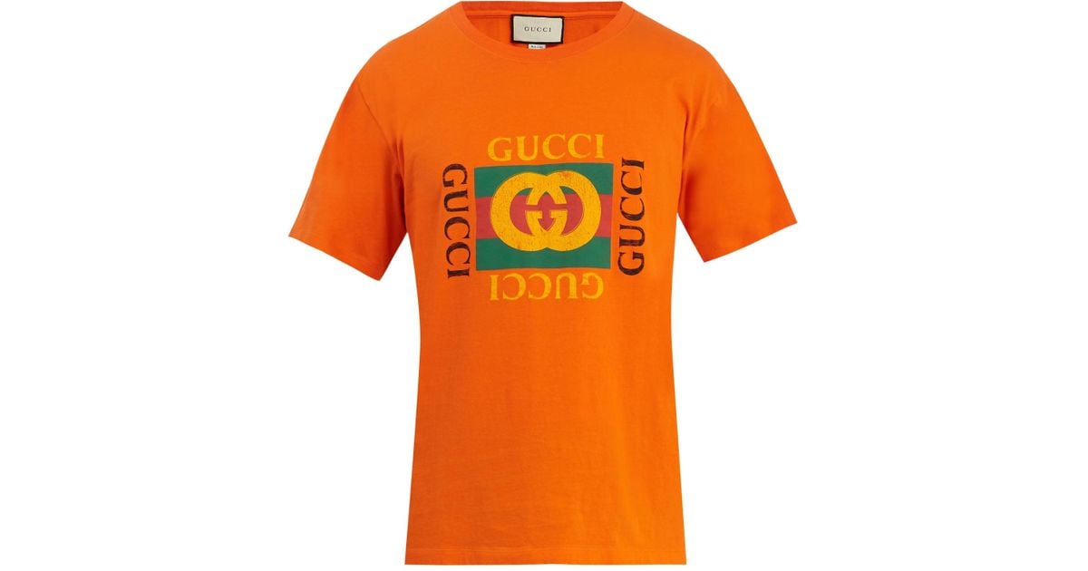 Gucci Logo Cotton T-shirt in Orange for 