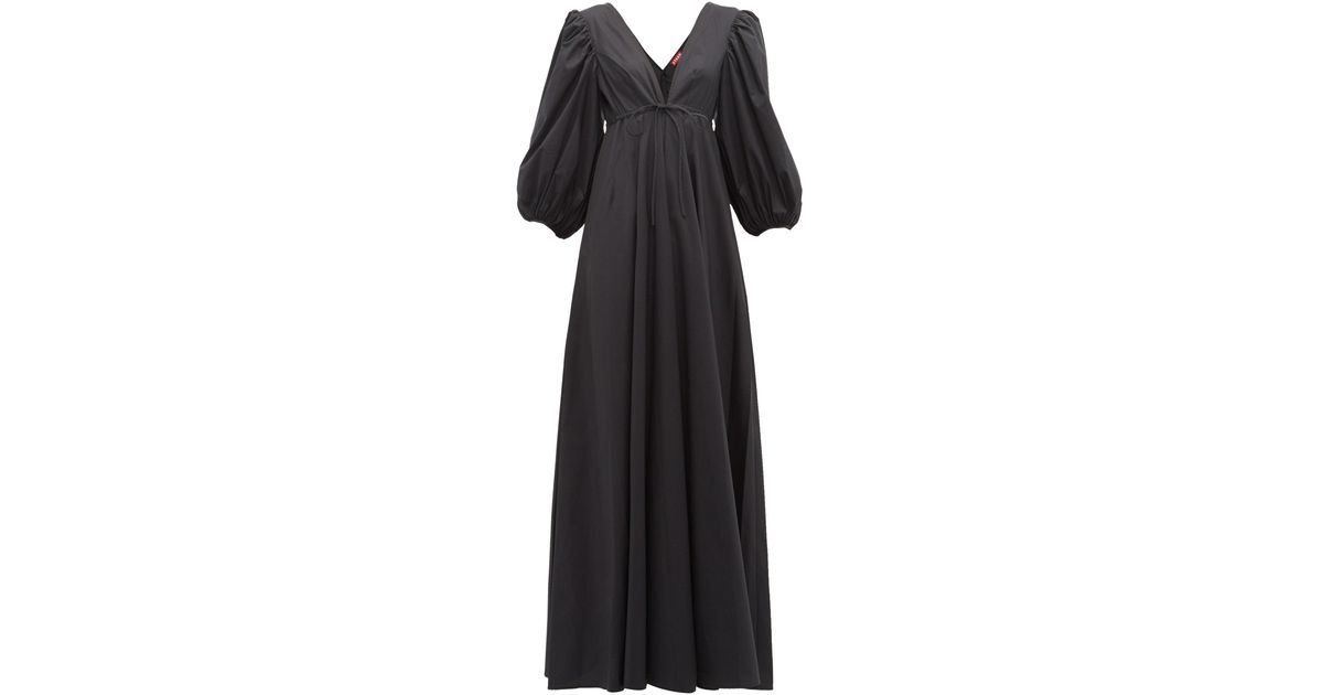 STAUD Amaretti Puff-sleeve Cotton-poplin Maxi Dress in Black | Lyst