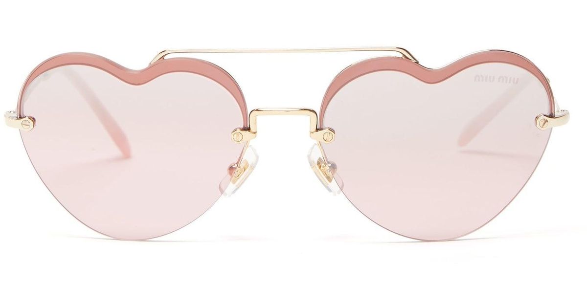 Miu Miu Noir Heart-shaped Metal Sunglasses in Pink | Lyst