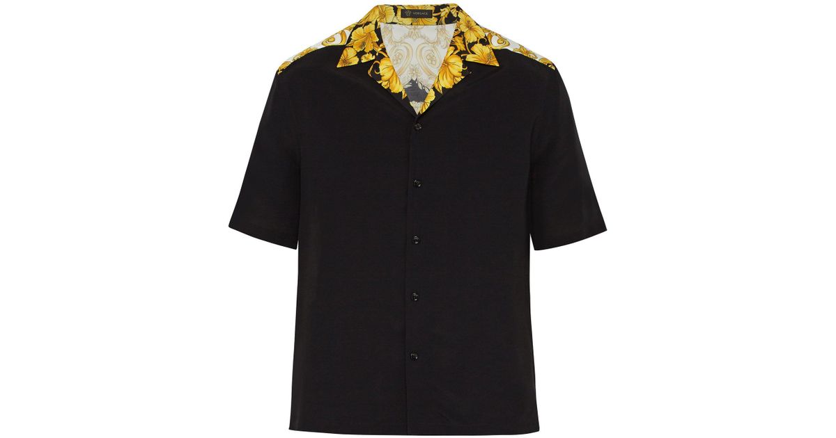 gold hibiscus print long sleeve shirt