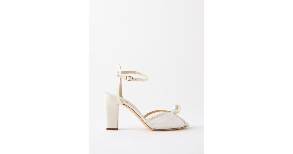 Jimmy Choo Sacaria 85 Leather And Tulle Sandals in White Lyst