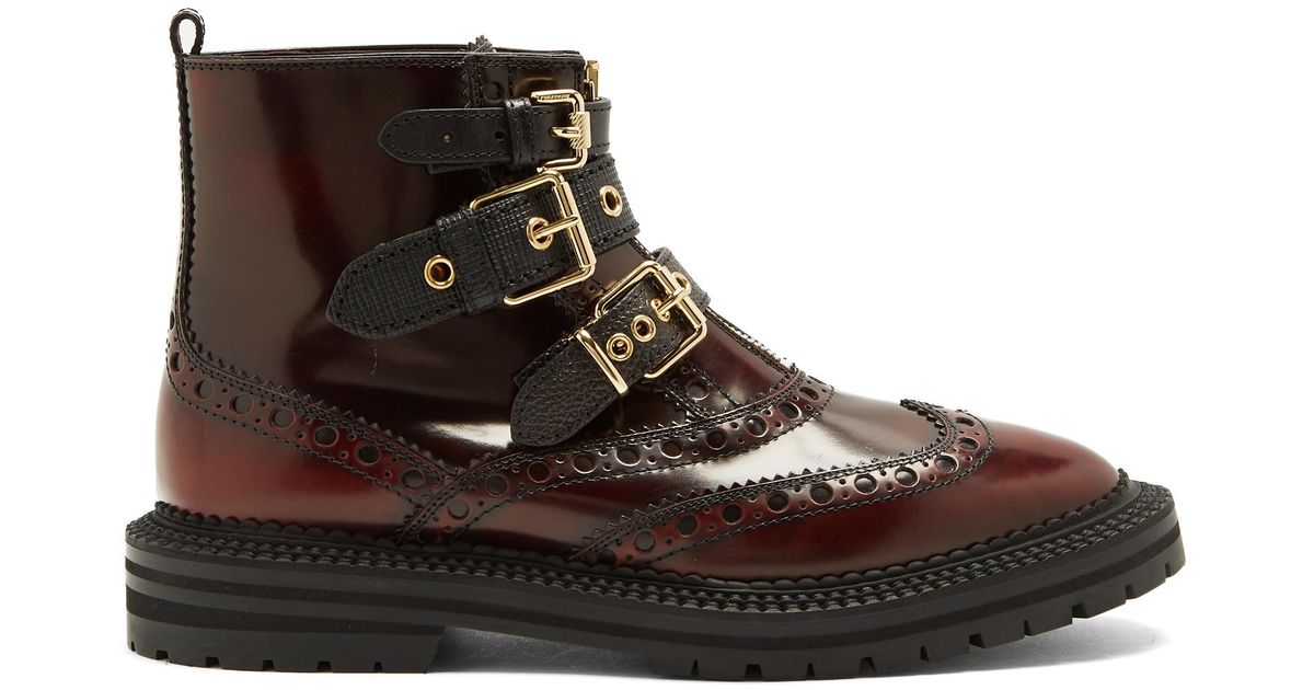 Burberry Everdon Brogue-detail Leather Ankle Boots in Burgundy (Brown) |  Lyst